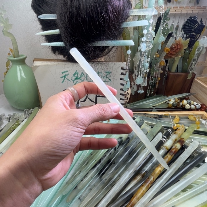 蛇纹石玉发饰未镶嵌长度19