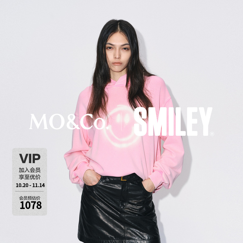 【SMILEY联名】MOCO卫衣2025冬新品印花洗水微褪色棉MBE4SWS006