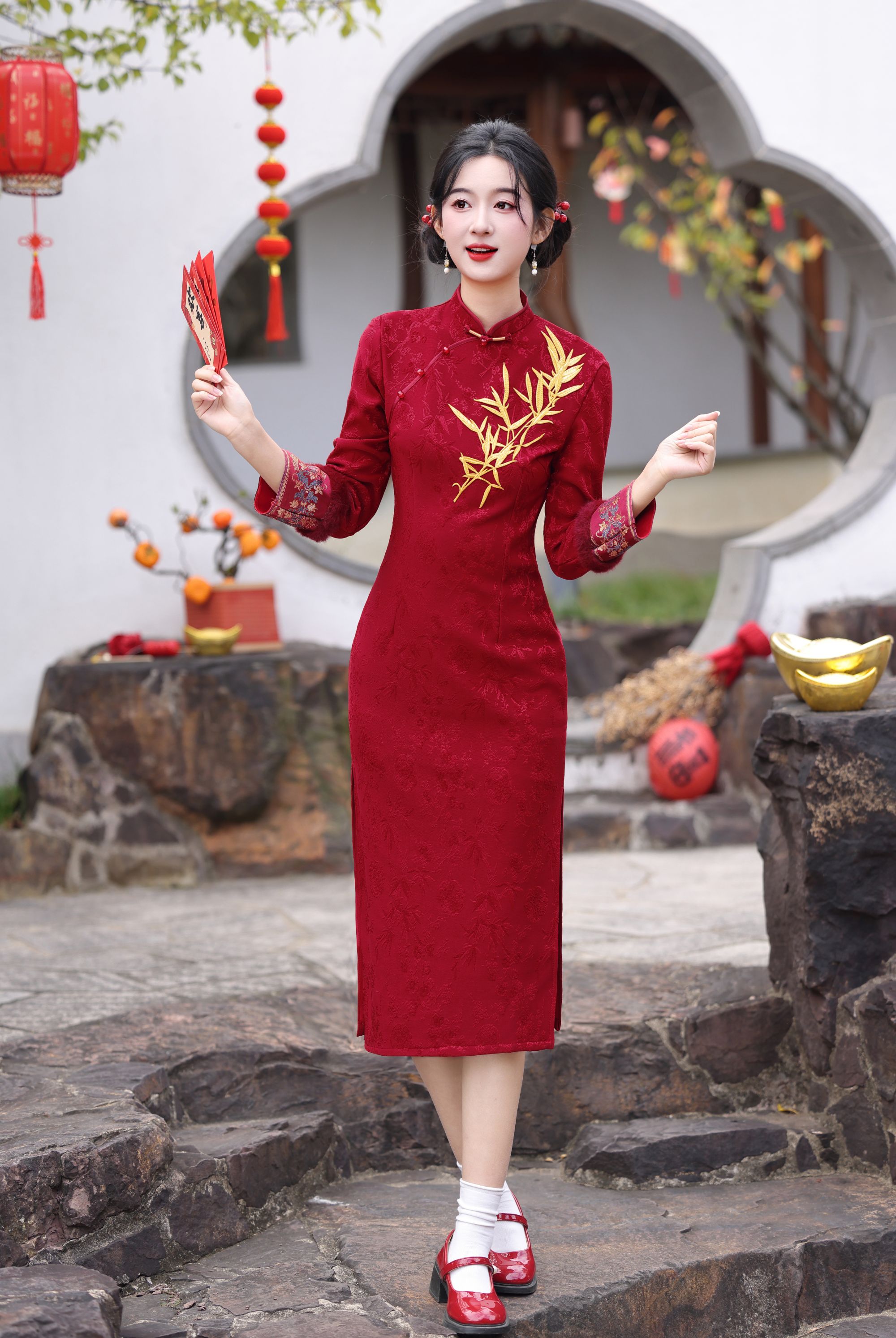 苏故里【金铃袖】新款冬季加绒修身显瘦改良新中式旗袍小个子长110