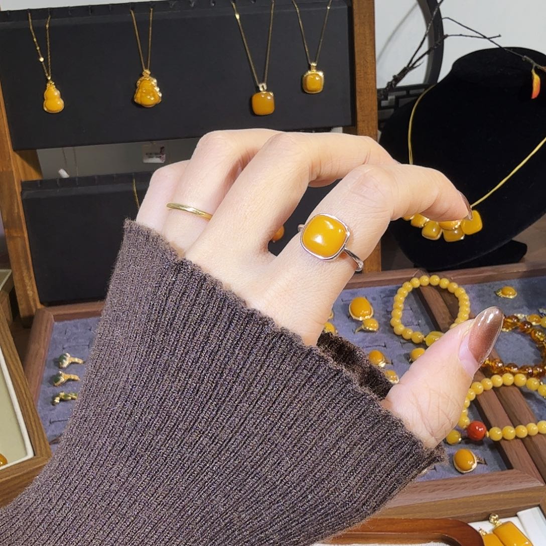 蜜蜡银S925镶嵌戒指