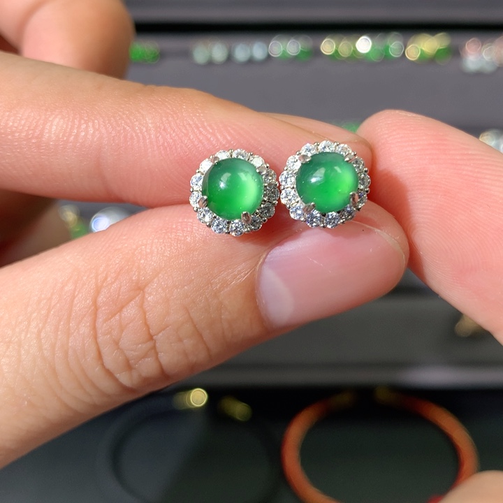 翡翠耳饰银S925镶嵌耳饰