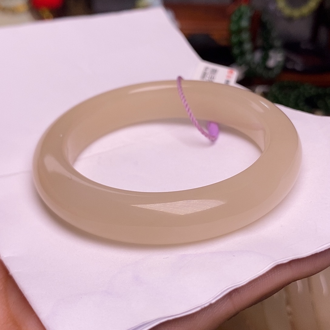 和田玉藕粉老料收藏毕业级手镯54.8圈未镶嵌