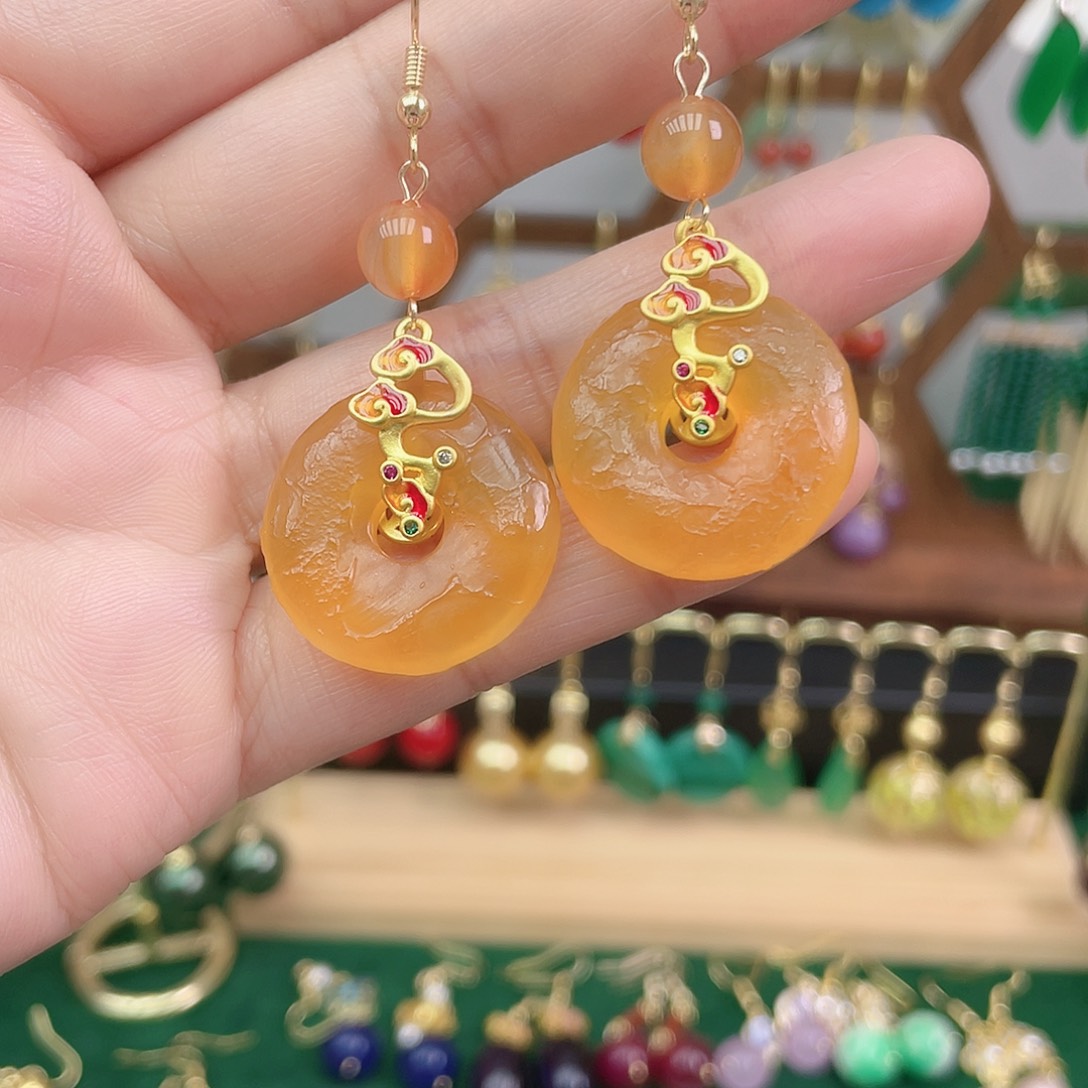 玛瑙/玉髓合金耳饰