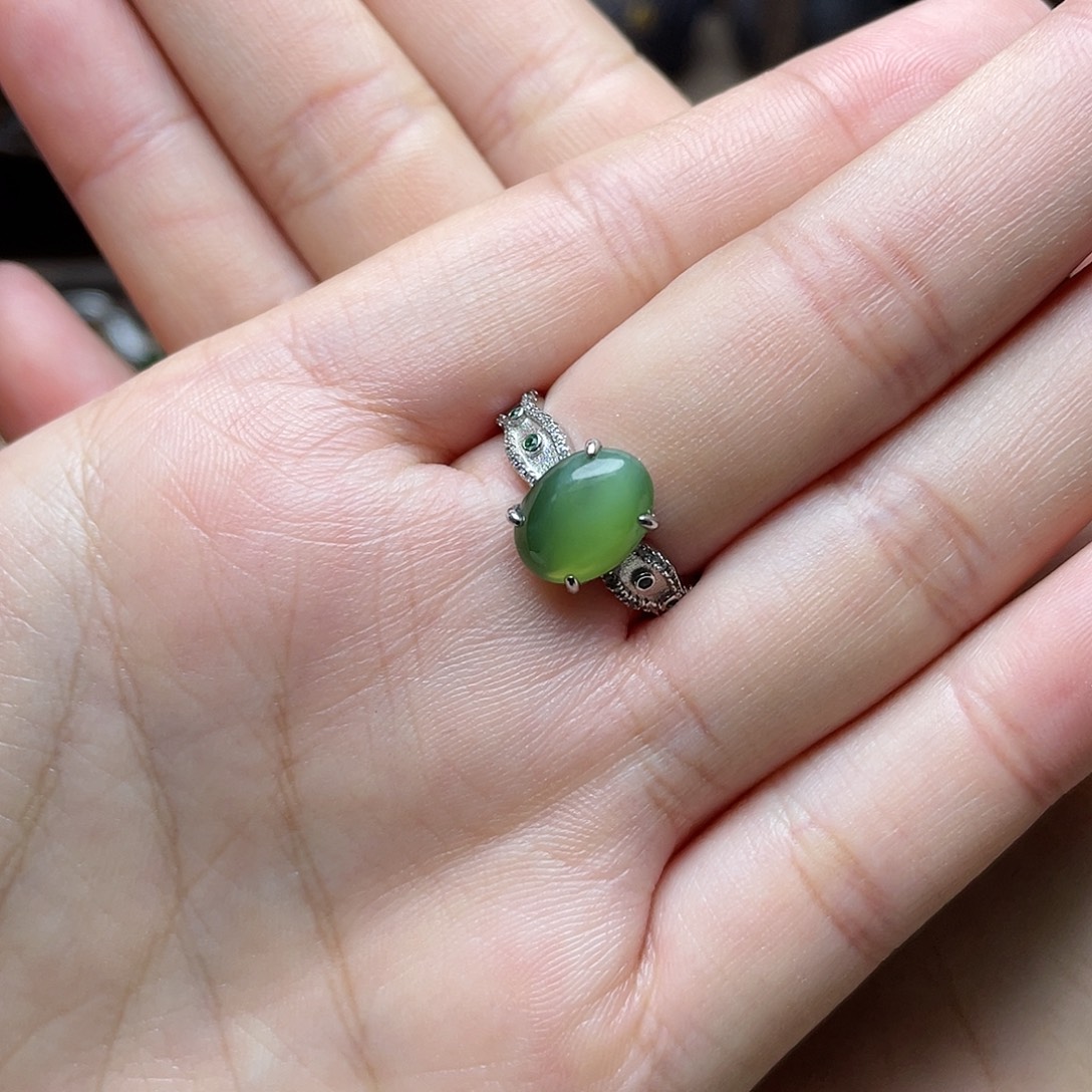 和田玉（碧玉）银S925镶嵌吊坠(赠链)戒指