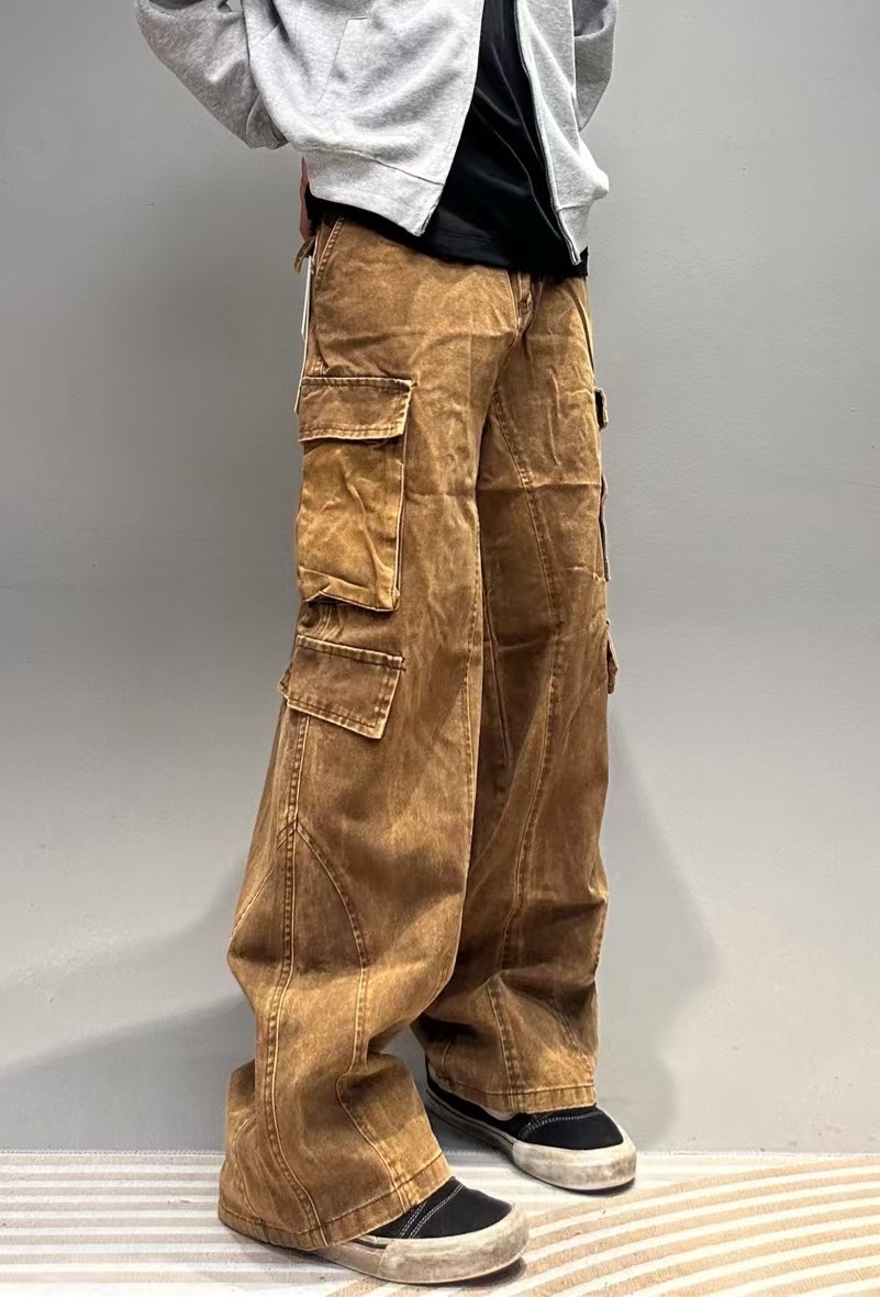 美式小众重工石墨宵洗多口袋工装裤男女同款男生工装裤8876