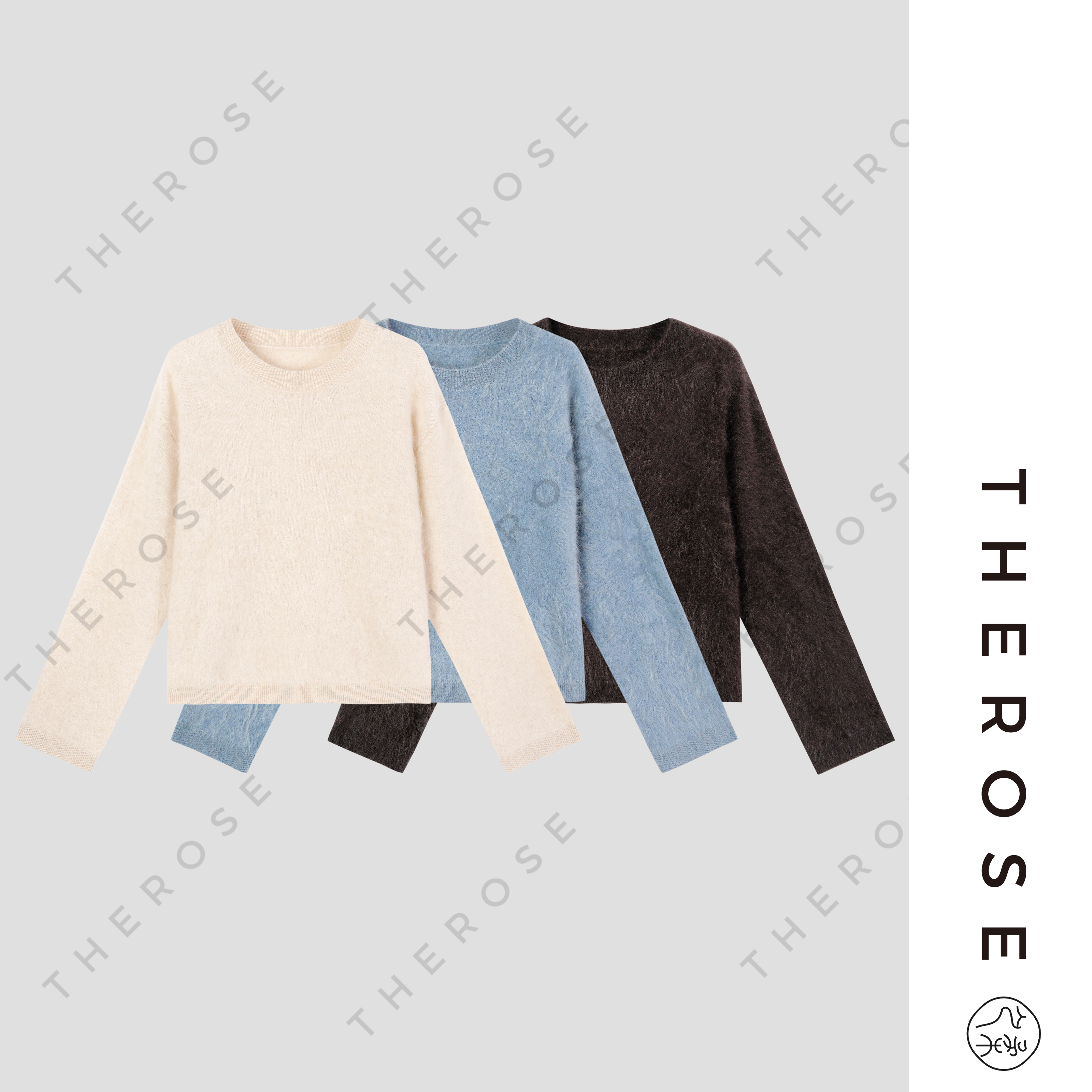 之柔【雪绒花】时尚气质羊绒拉毛圆领针织秋冬百搭温柔宽松长袖上衣