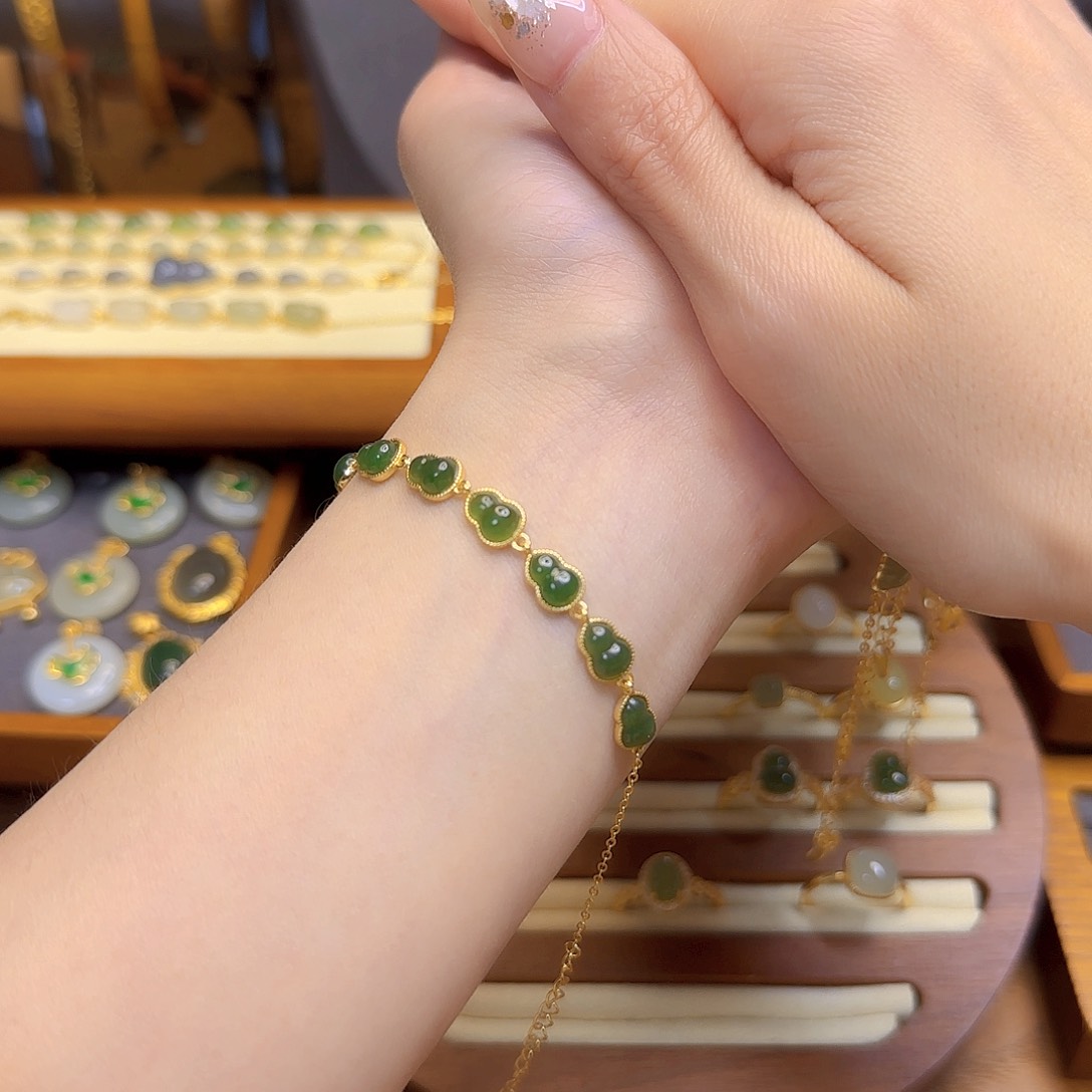 和田玉手链银S925镀金镶嵌