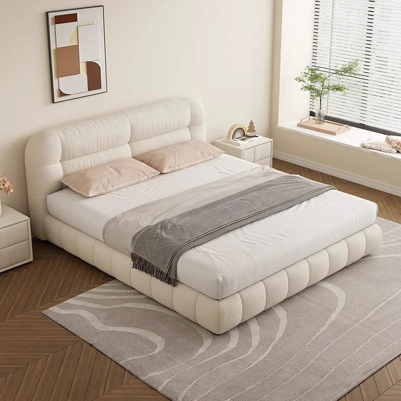 意式极简布床现代双人床主卧1.8米布床软包婚床设计师款轻奢大床