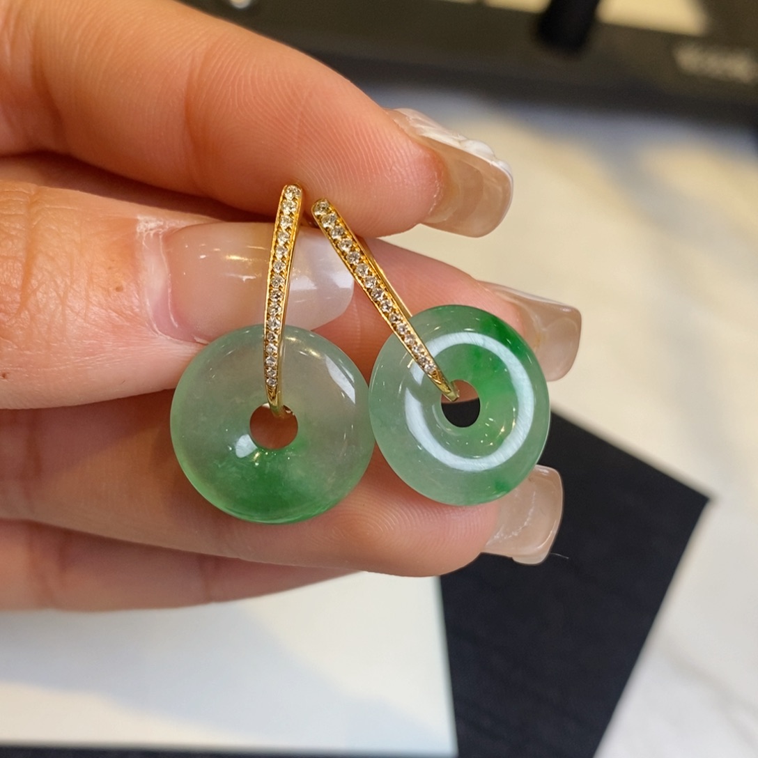 翡翠耳饰18K金镶嵌甜甜圈耳包