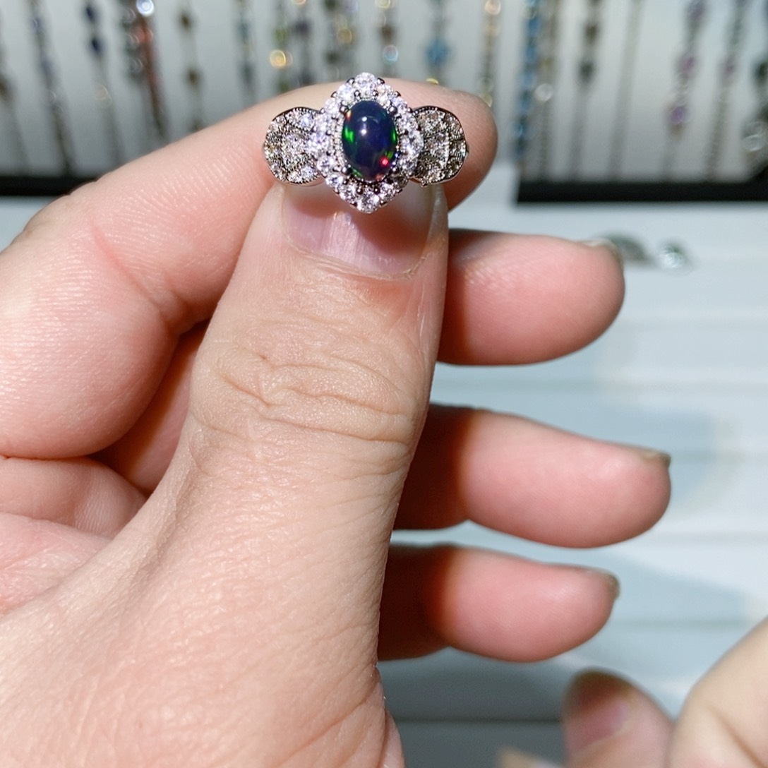 绿水晶戒指银S925镶嵌