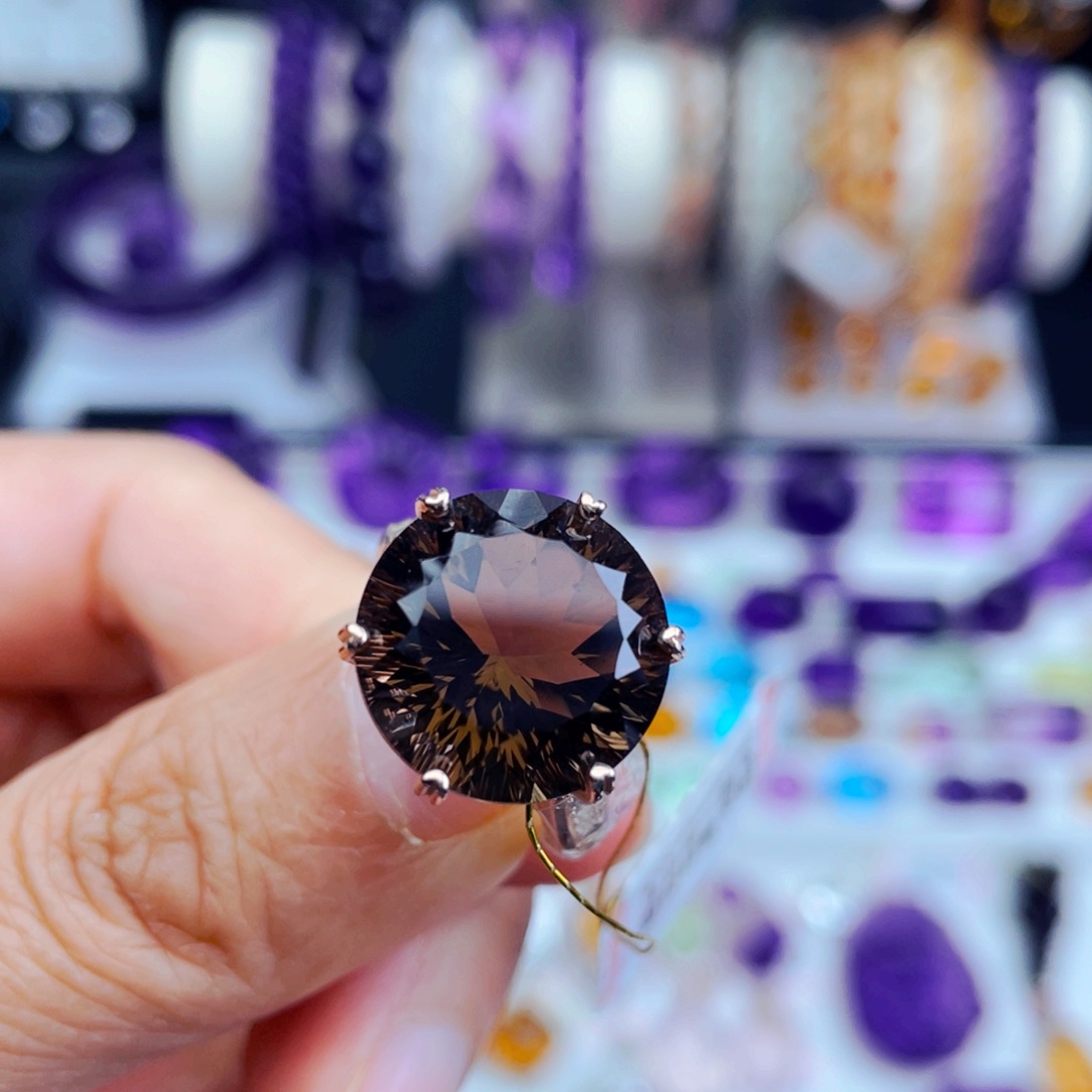 水晶高品质天然茶水晶戒指银S925镶嵌