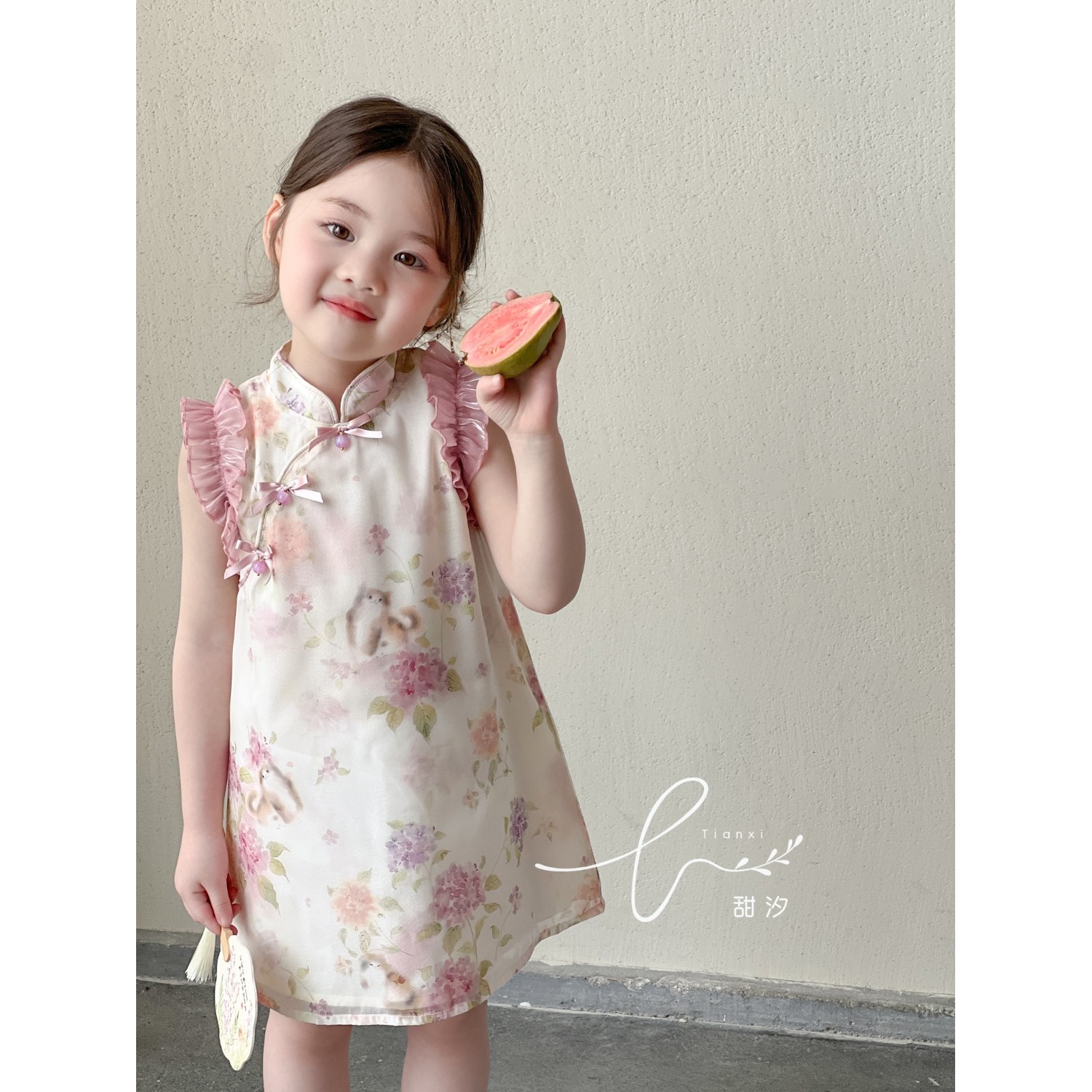 甜汐·25夏~花朵小猫旗袍裙86185