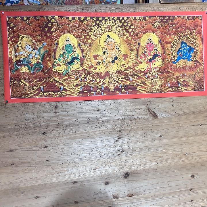 吊坠100×40尺寸纯手绘红唐五路财神唐卡