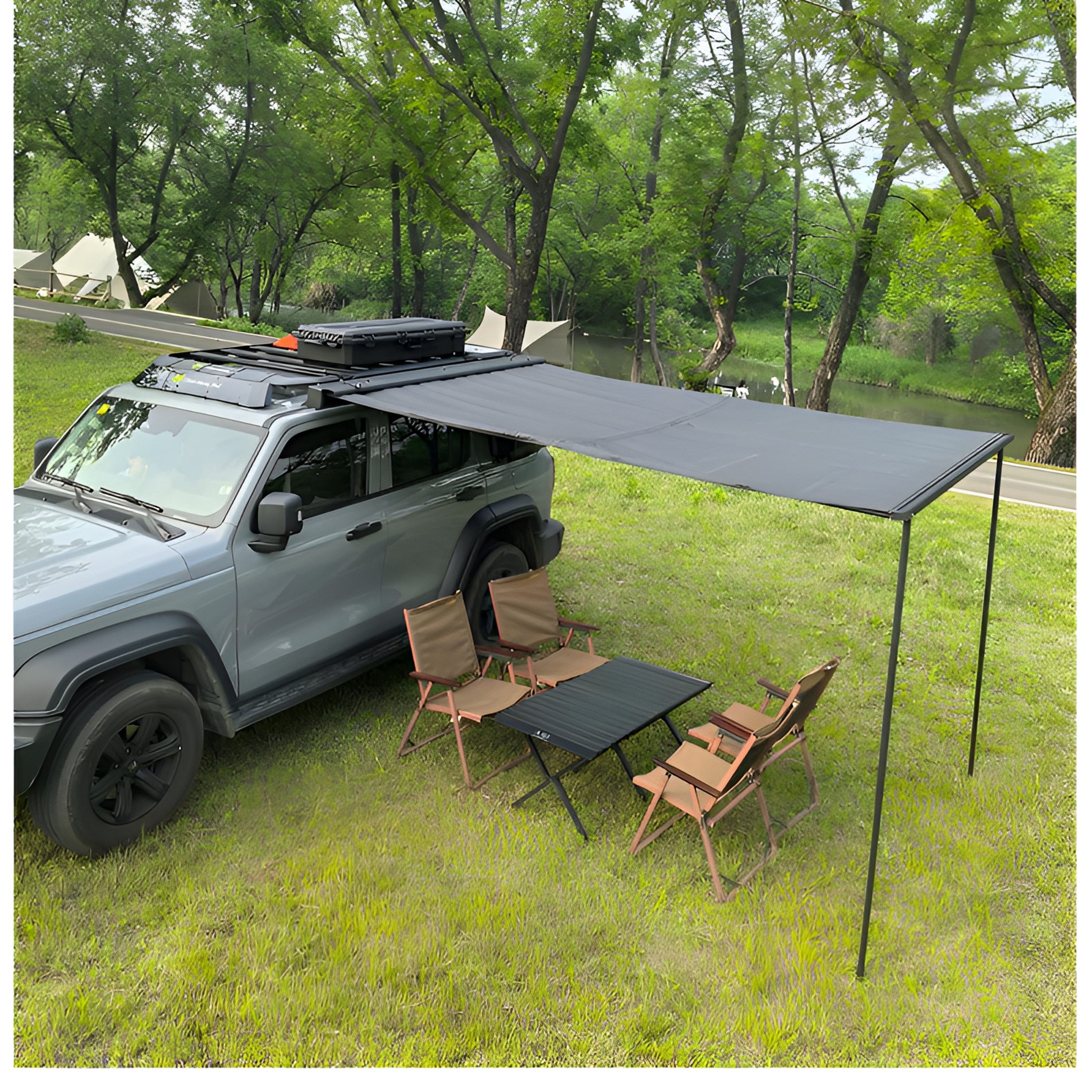 手动硬壳车边天幕帐篷车旁遮阳棚防晒帘车载户外露营车顶平台汽车