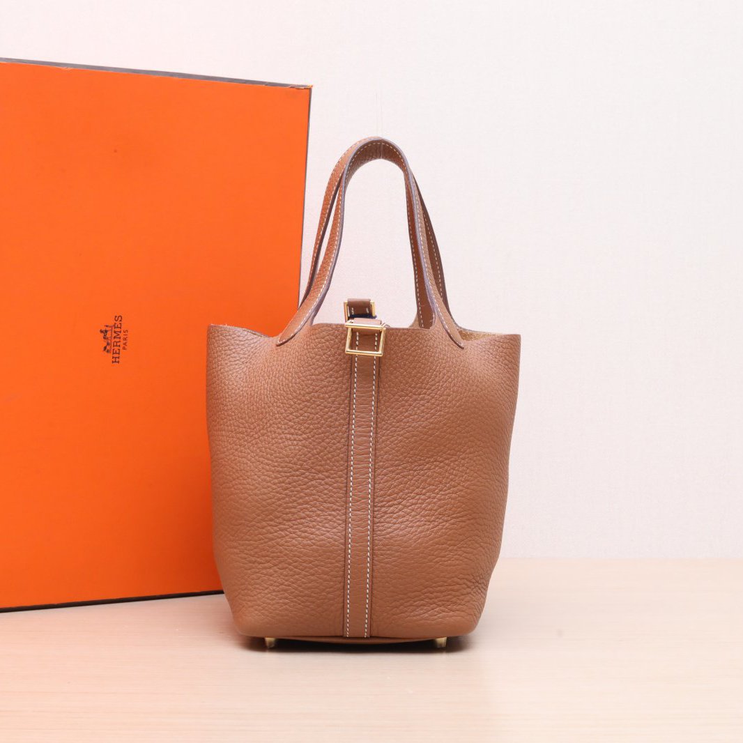 95新 Hermes/爱马仕 【黑黑】18 菜篮子 37金棕色 Z刻 金扣