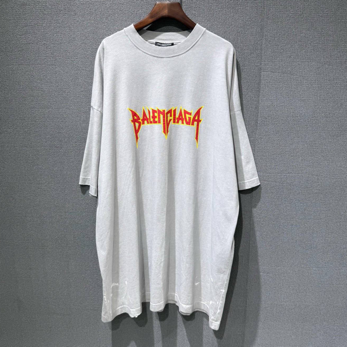 99新 Balenciaga/巴黎世家 裂纹印花泼墨做旧短袖T恤 4码/2372