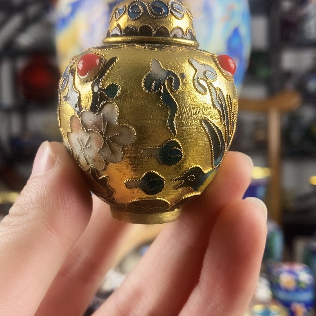 @***竹景泰蓝西瓜罐一个老