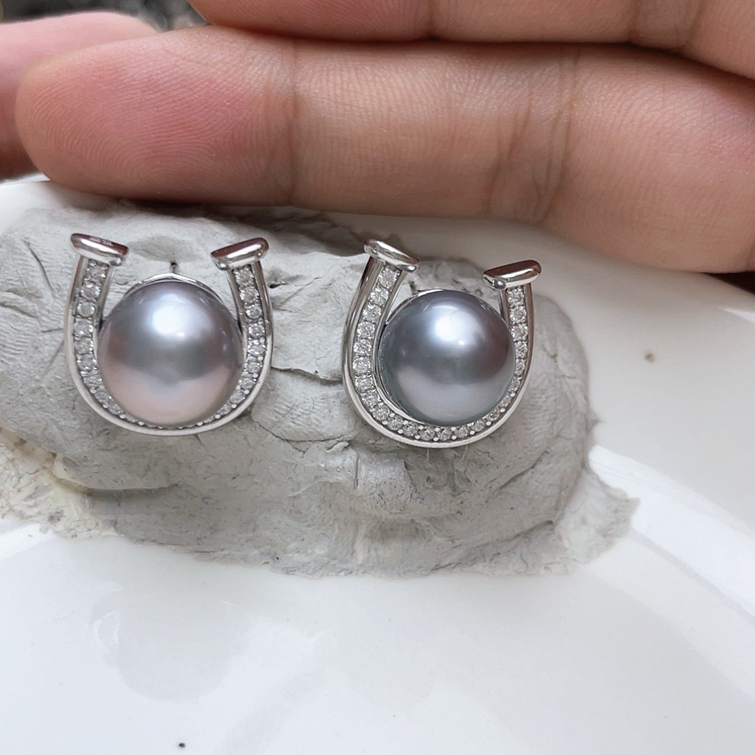 银S925镶嵌海水珍珠耳饰