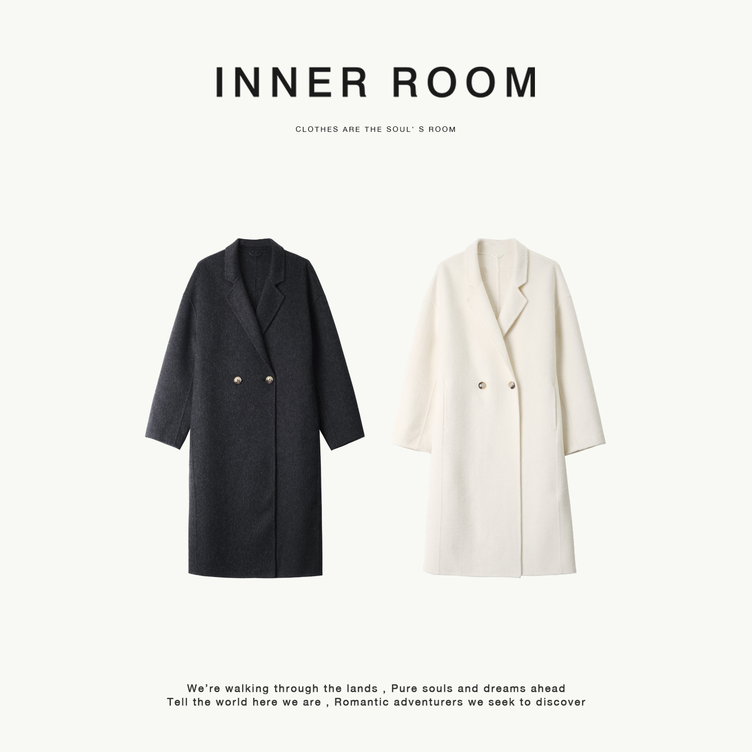 INNER ROOM气质经典H廓形双面呢大衣绵羊毛保暖毛呢外套女