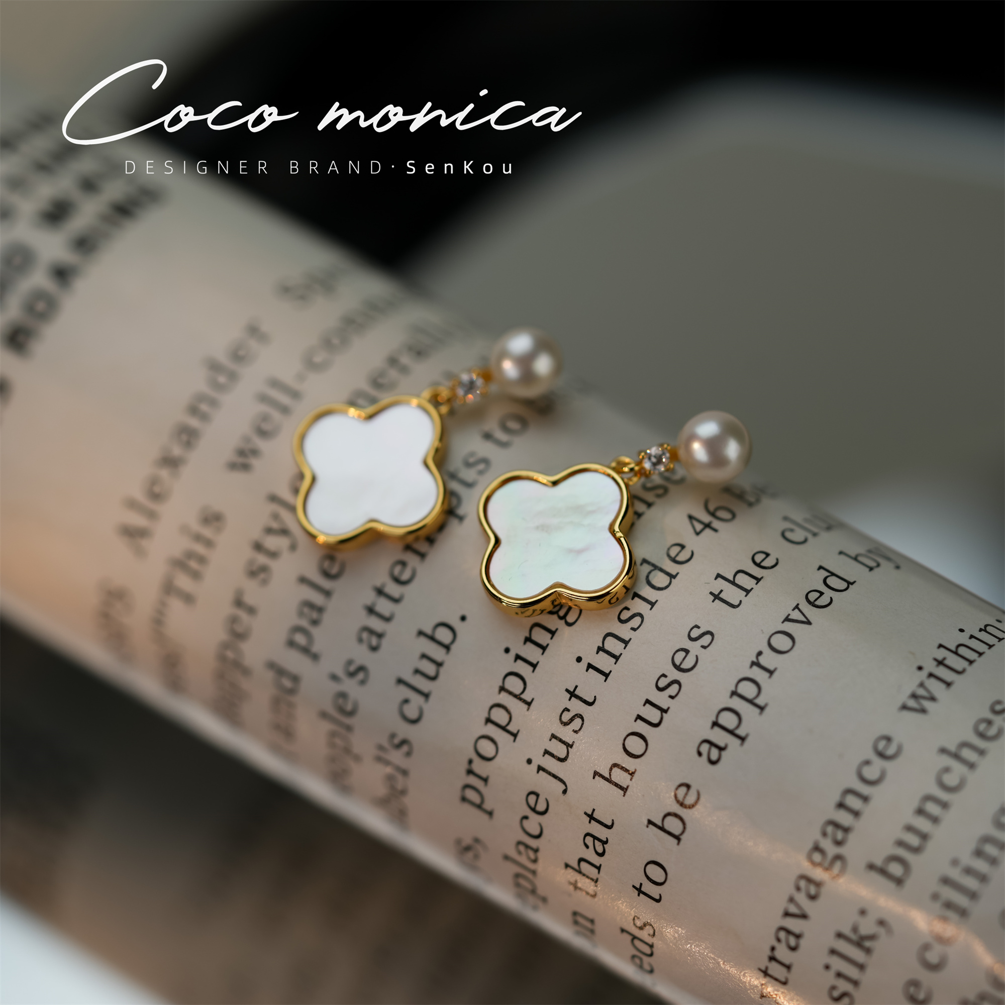 925银针四叶草耳环耳钉气质耳饰复古法式小众手作AB198