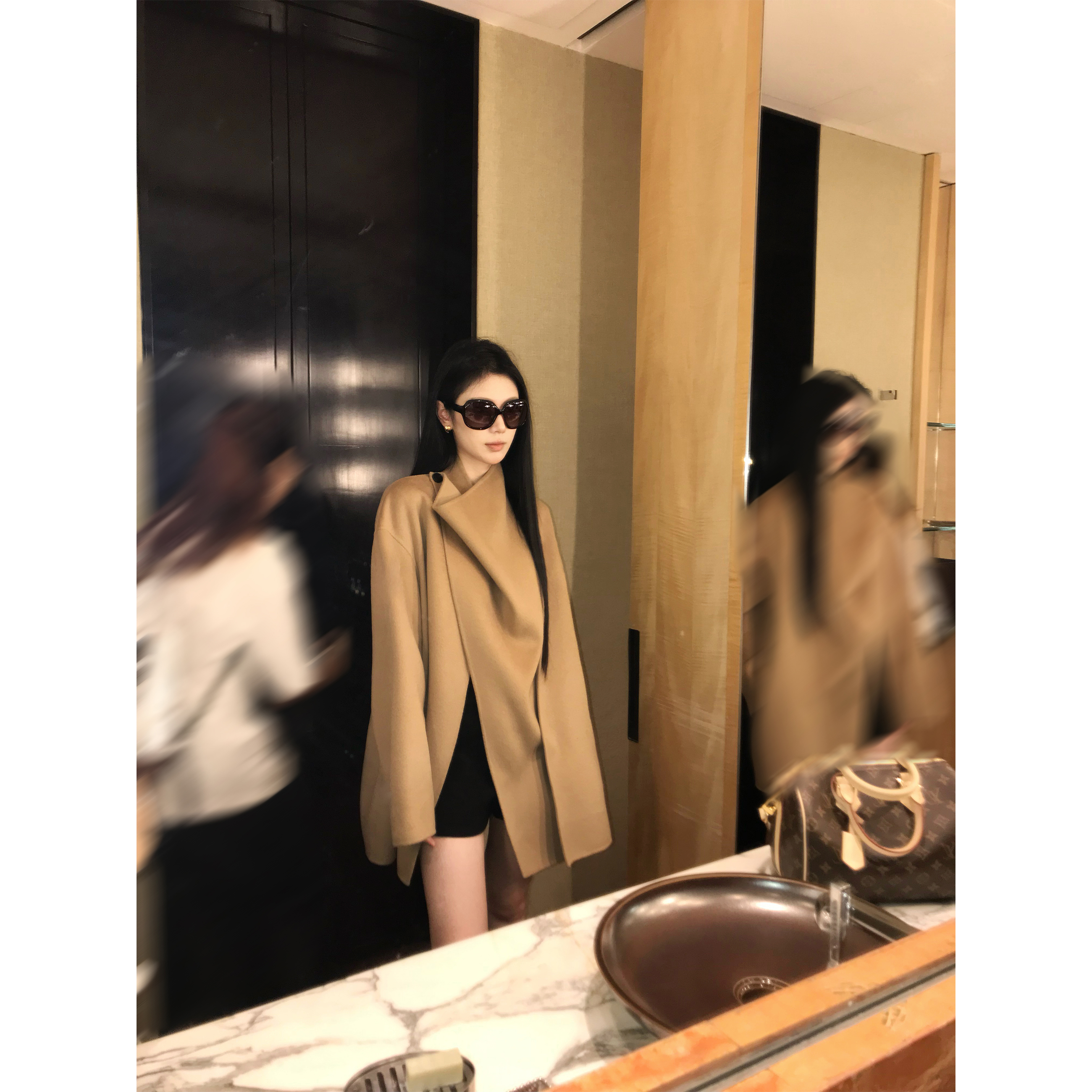 5werkwen 山本大衣 宽松翻领多穿短双面呢外套41-32