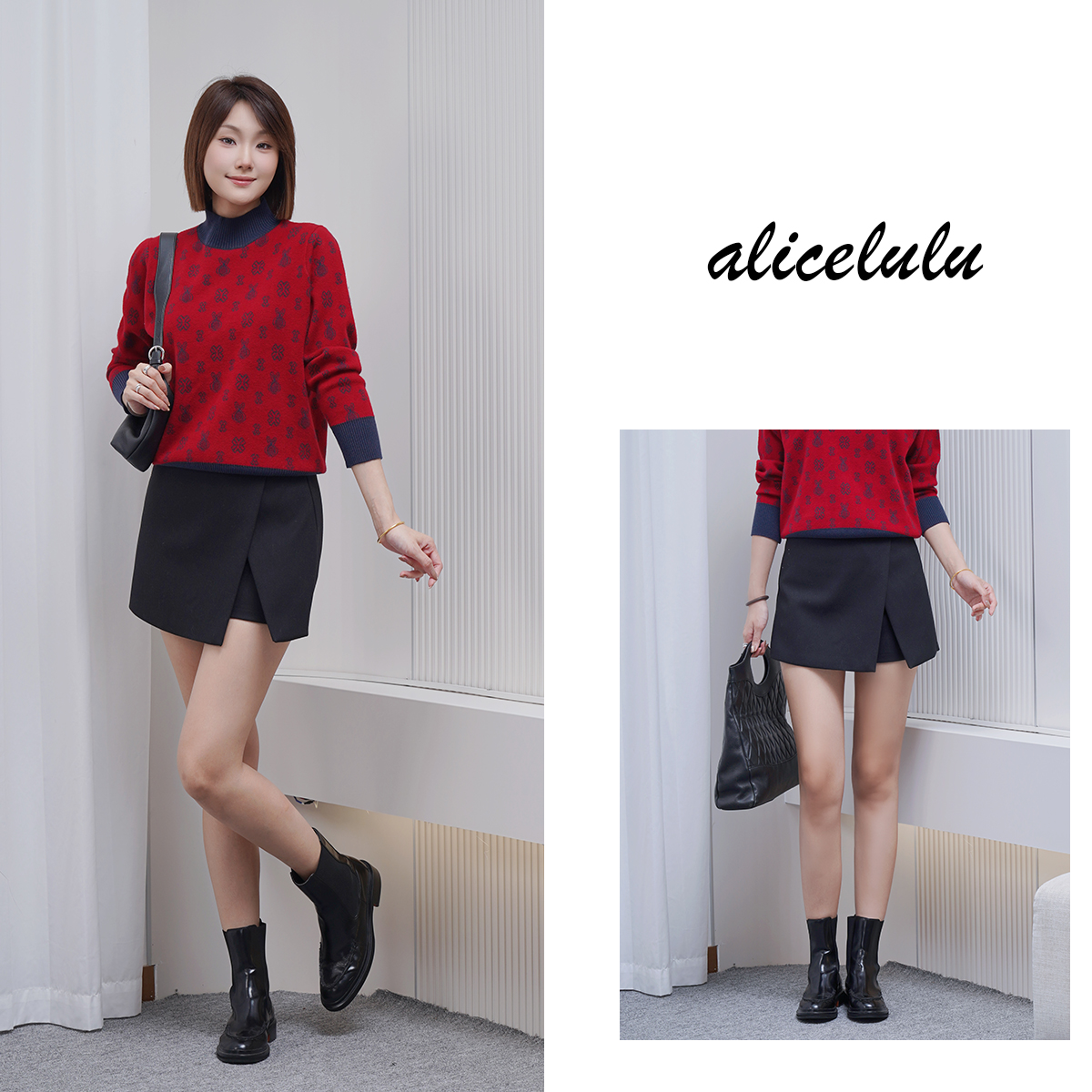 2 alicelulu 不规则高腰防走光a字复古显瘦阔腿短裤S1035419U