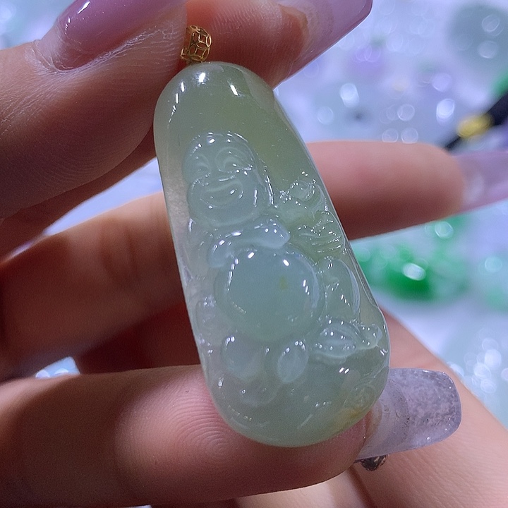 翡翠18K金镶嵌颈饰天然翡翠A货吊坠