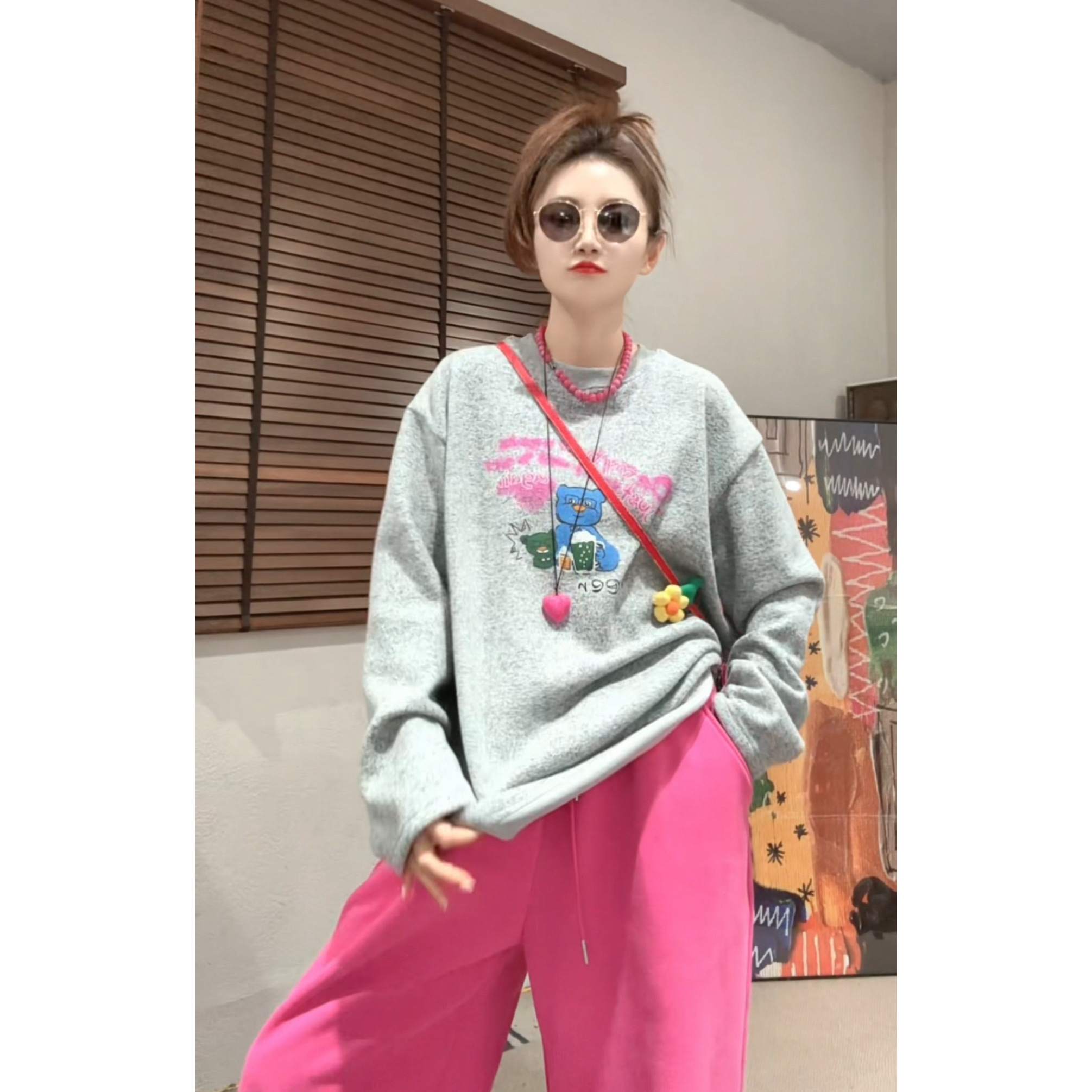 【Z.D.C】可爱卡通图案的加绒卫衣/宽松韩版百搭舒适圆领