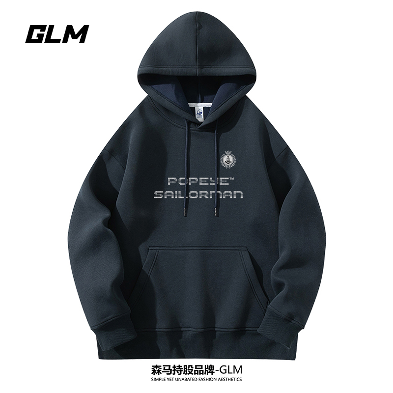 大力水手联名GLM秋冬男士连帽卫衣印花上衣情侣长袖T恤打底衫外套