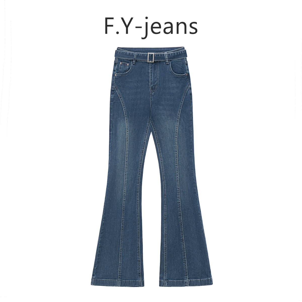 【F.Y】墨黛蓝早秋新款深色雅丹风高腰显瘦提臀修身微喇牛仔裤女