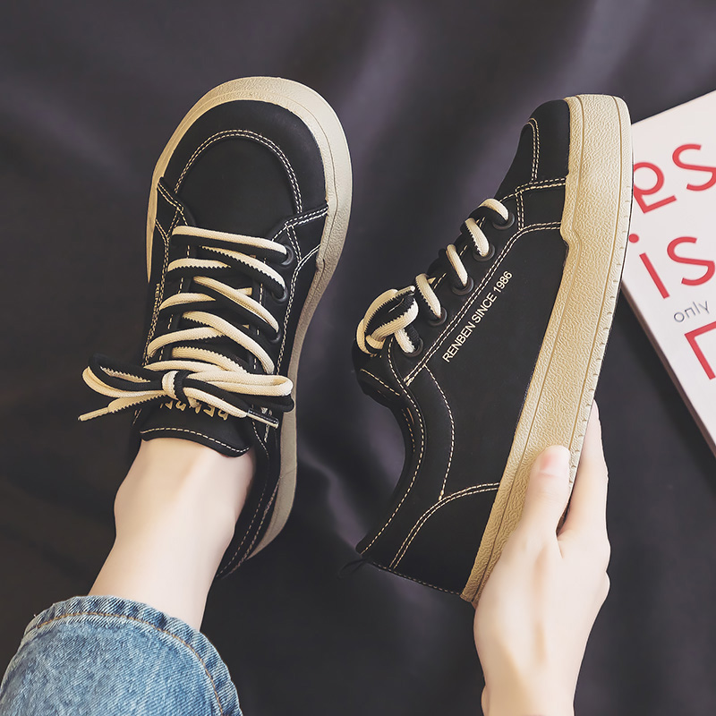 人本帆布鞋女2025春季新款运动休闲百搭潮鞋ins学生黑色低帮板鞋