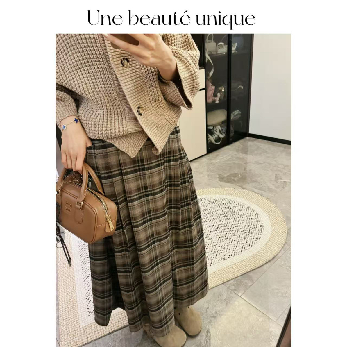 【塔博尔】秋冬美拉德复古格子高腰显瘦中长款A字半身裙女