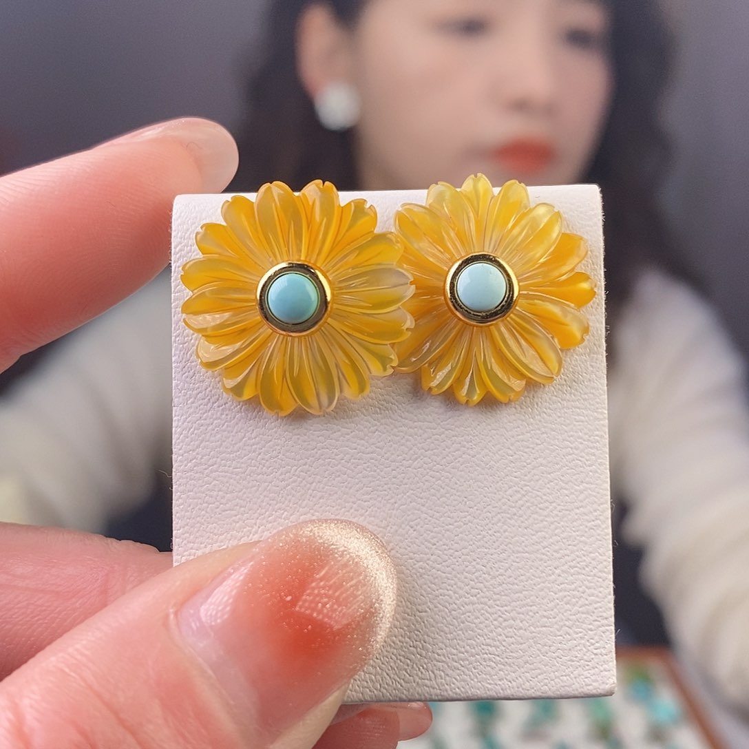 绿松石耳饰银S925镶嵌