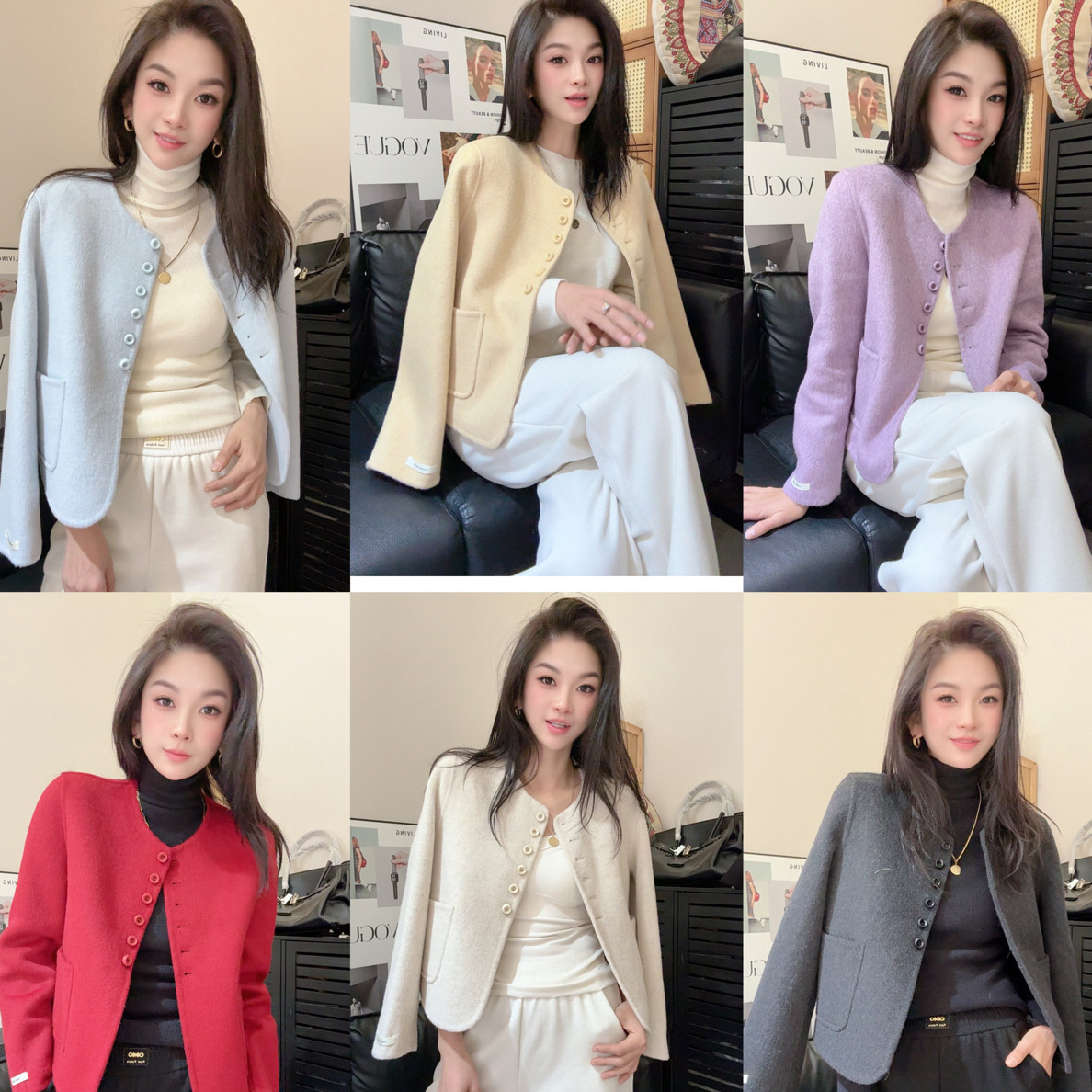 【丫头一姐精选】秋冬韩版小香风双面高级感短款呢子