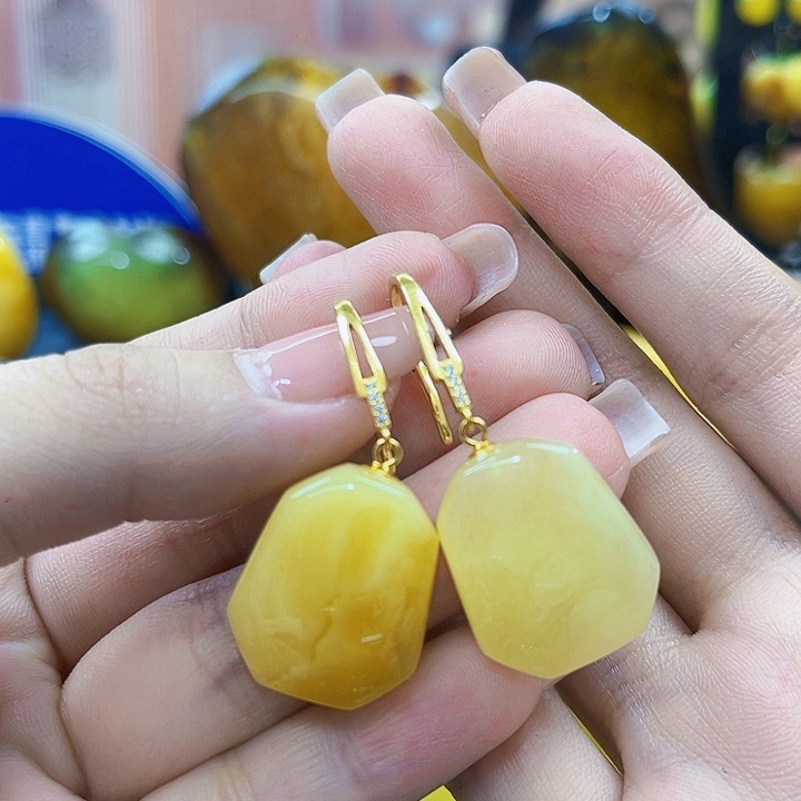 琥珀银S925镶嵌颈饰耳环