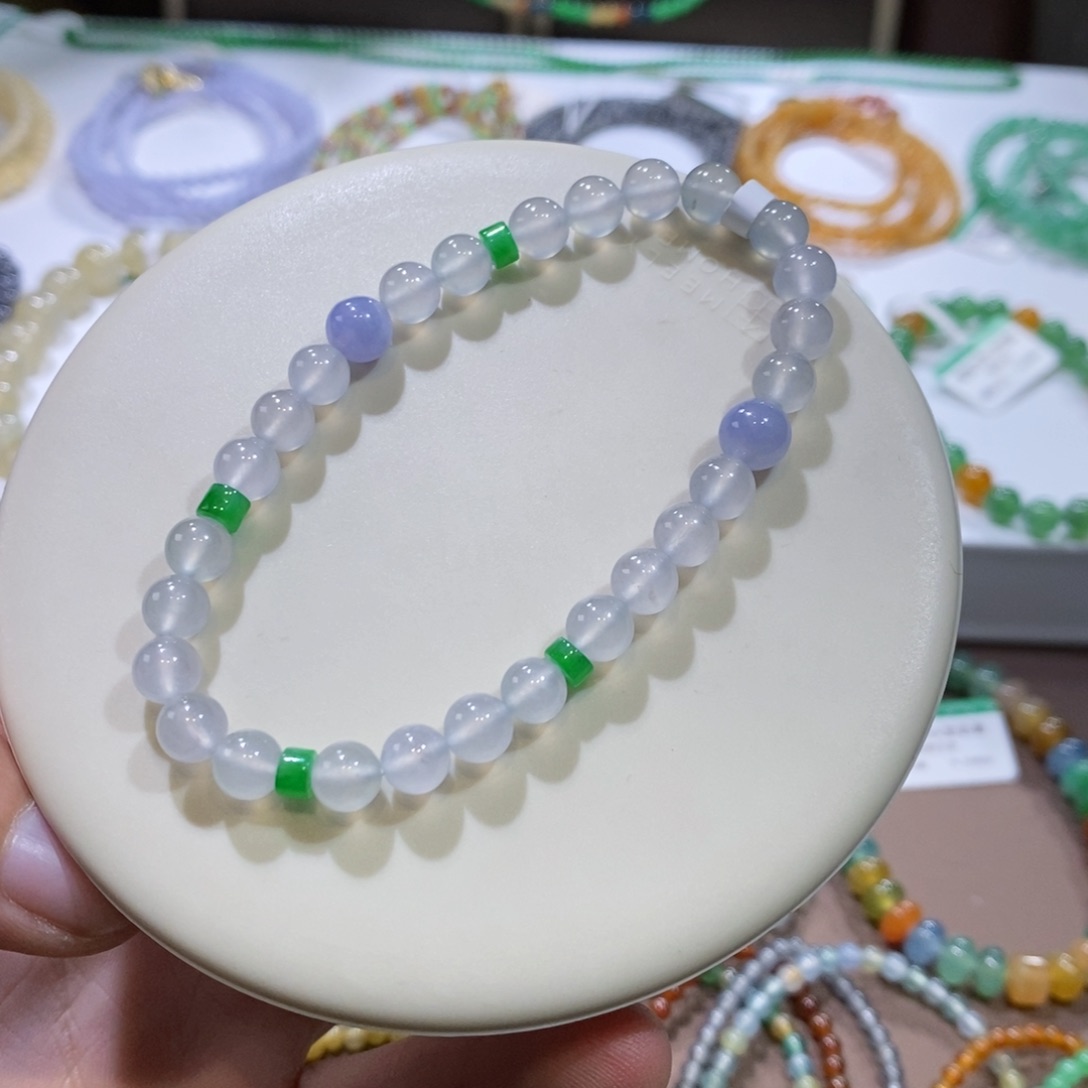 翡翠手链未镶嵌白冰手串卡6