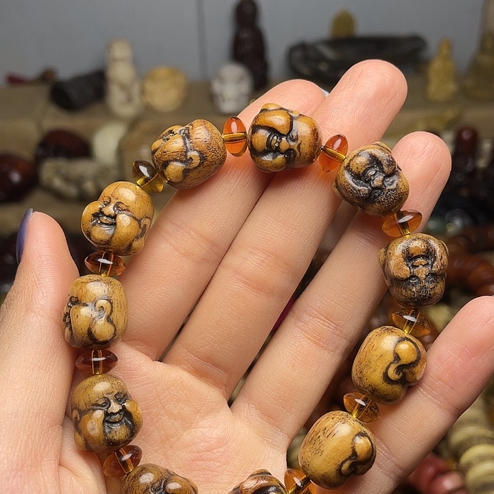 手串/手链鹿骨弥勒佛手串