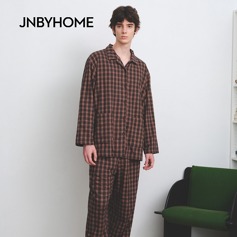 JNBYHOME江南布衣25年冬季翻领格纹开襟家居服HP0101160