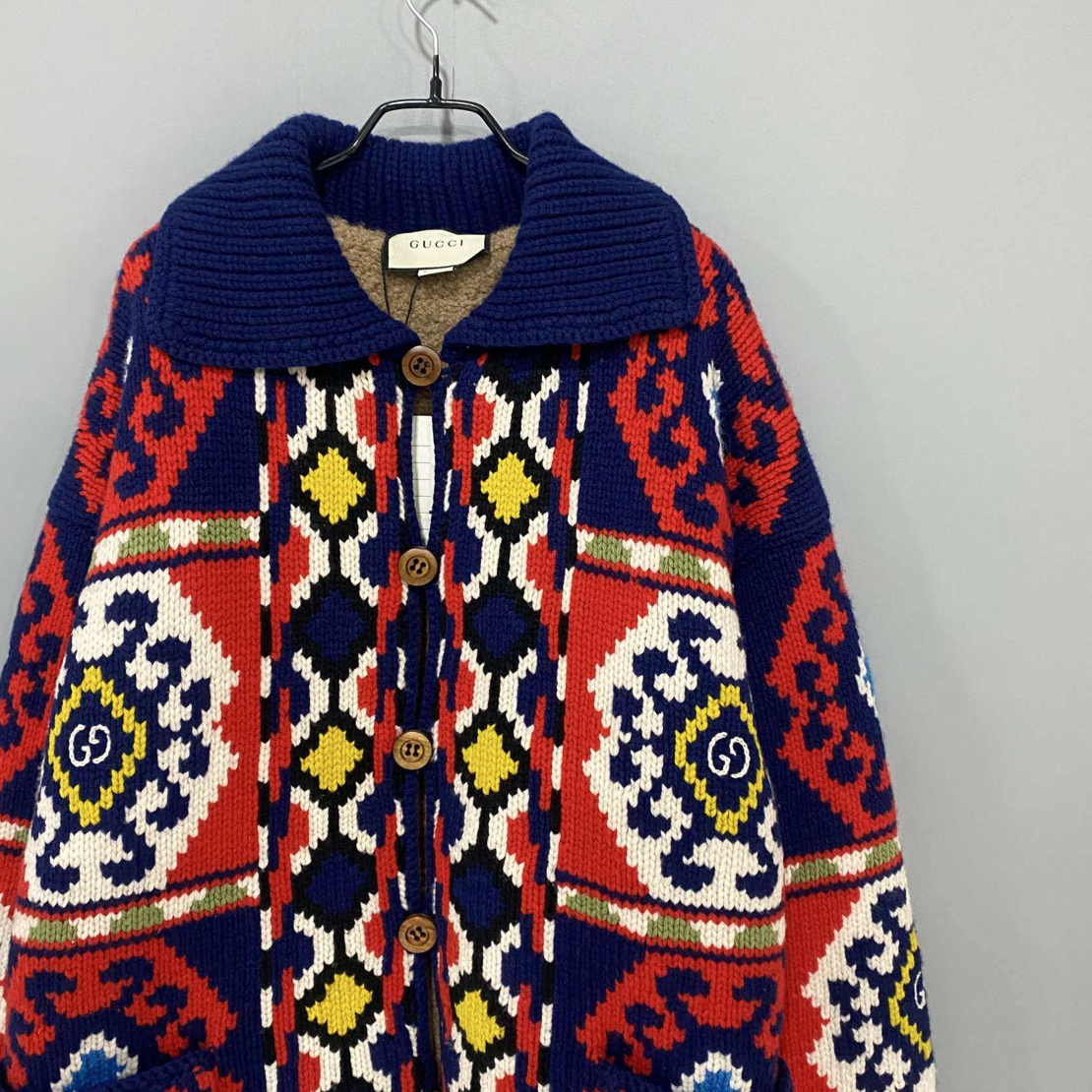 99新 GUCCI/古驰 羊羔毛提花logo针织外套/s码/42027