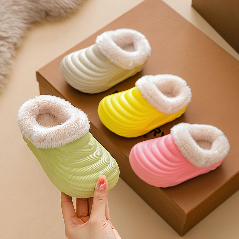 儿童EVA纯色光板冬季保暖家居男女童防水棉拖鞋防滑外穿厚棉鞋