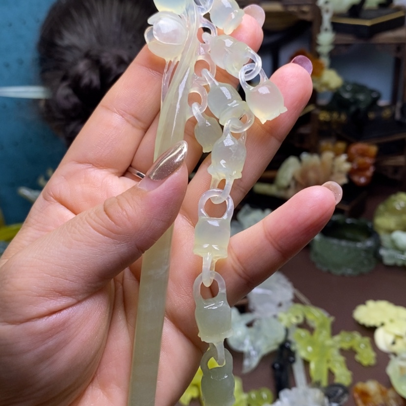 【闪购商品】岫玉发簪发簪盘发发簪未镶嵌爱****鱼