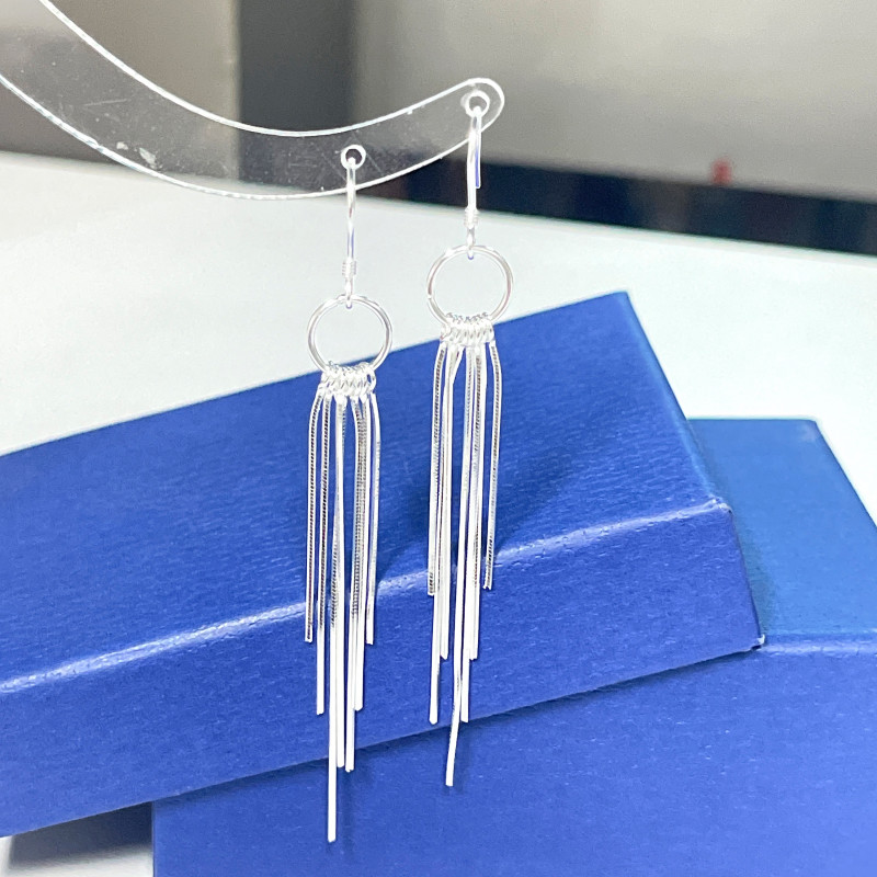 足银耳饰 蛇骨链条流苏耳钩纯银防过敏耳饰耳环新款耳