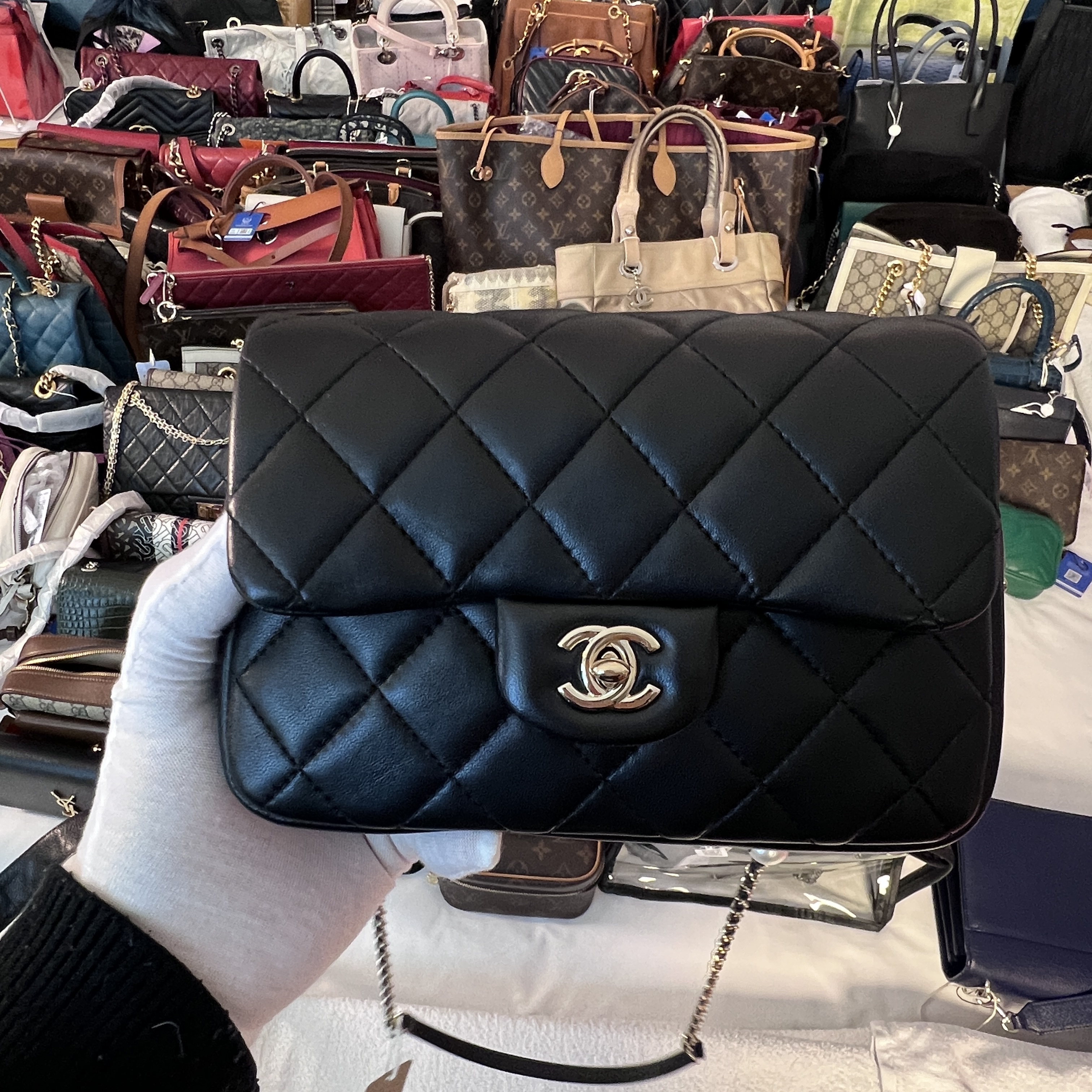 95新 Chanel/香奈儿 黑金cf大mini链条斜跨包/美美在包展