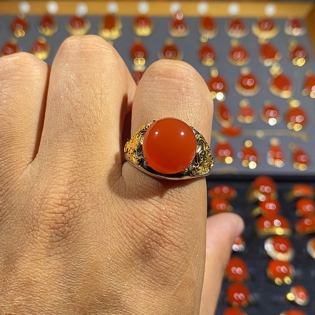 南红玛瑙戒指银S925镶嵌