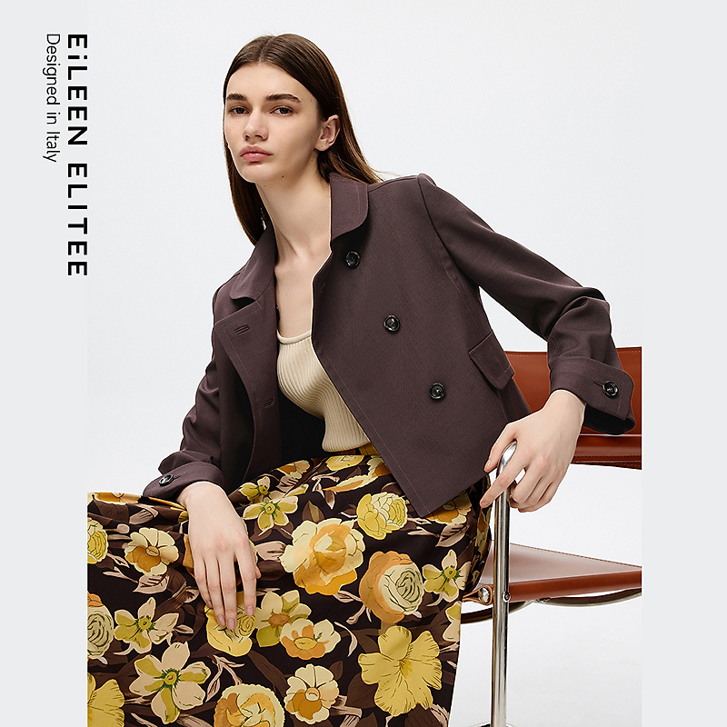 朗姿欧洲EiLEEN ELITEE复古双排扣设计感短外套女2025秋季新款