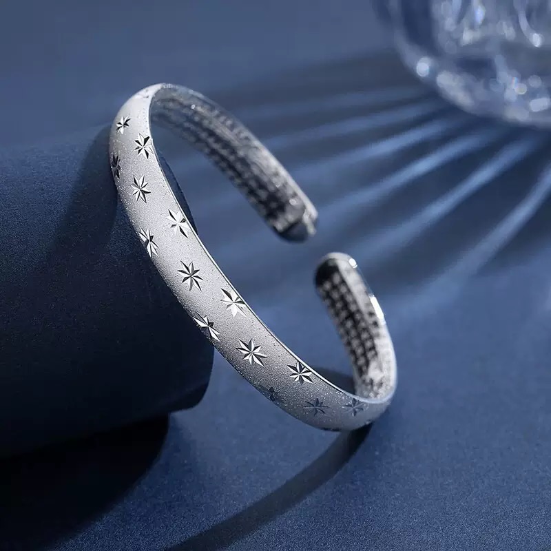 足银手镯 古法磨砂心经满天星 044