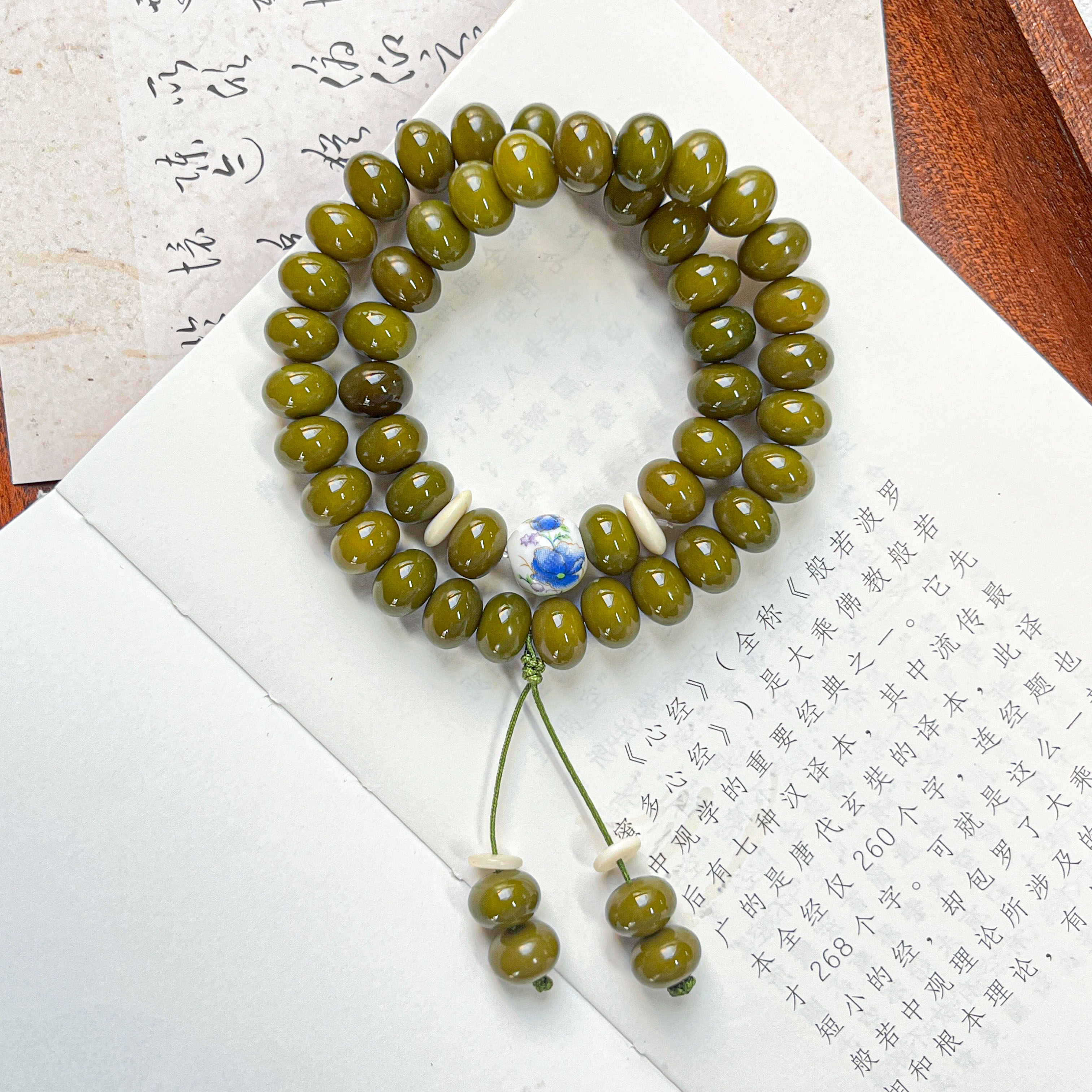 【灵月阁】墨绿算盘珠手串菩提根手串手持显白佛珠设计款文玩盘玩