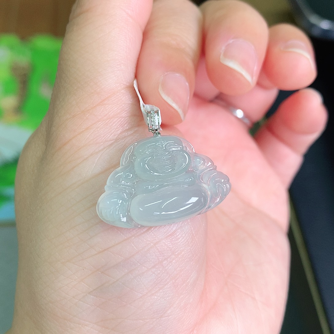 翡翠颈饰18K金镶嵌冰晴佛公19*28*5