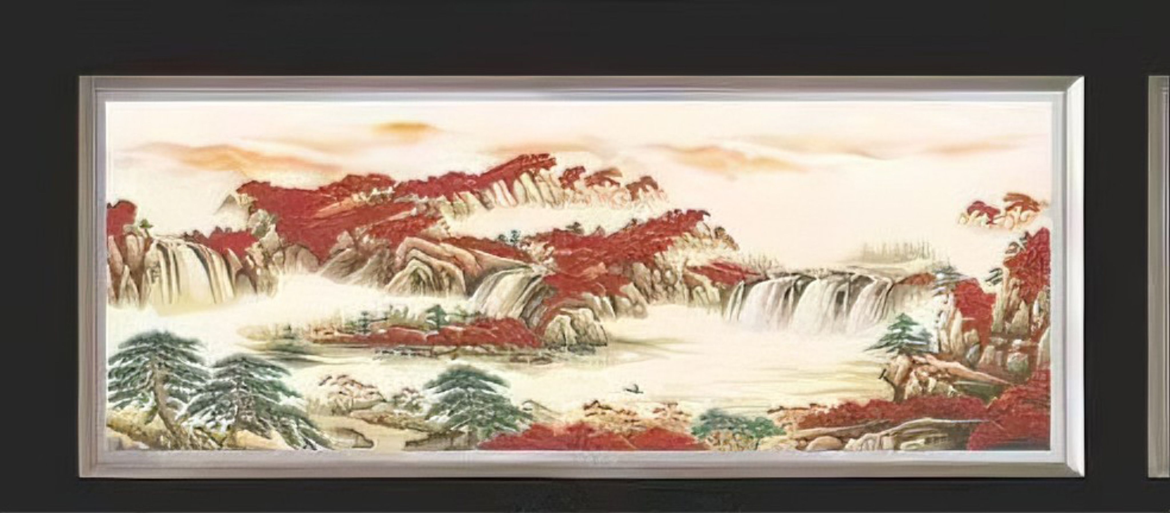 鸿运当头高精密刺绣沙发背景墙装客厅绣片江山如画装饰画80*220