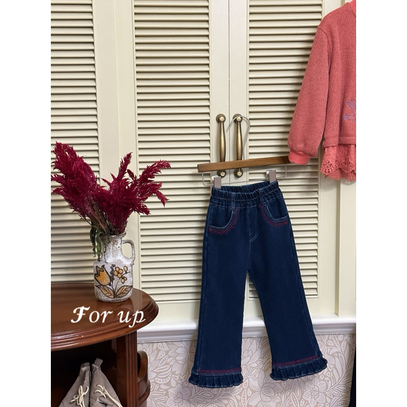 【现货冬款FORUP】女童冬装法式塔洛琳刺绣加绒牛仔裤254-FU-65850